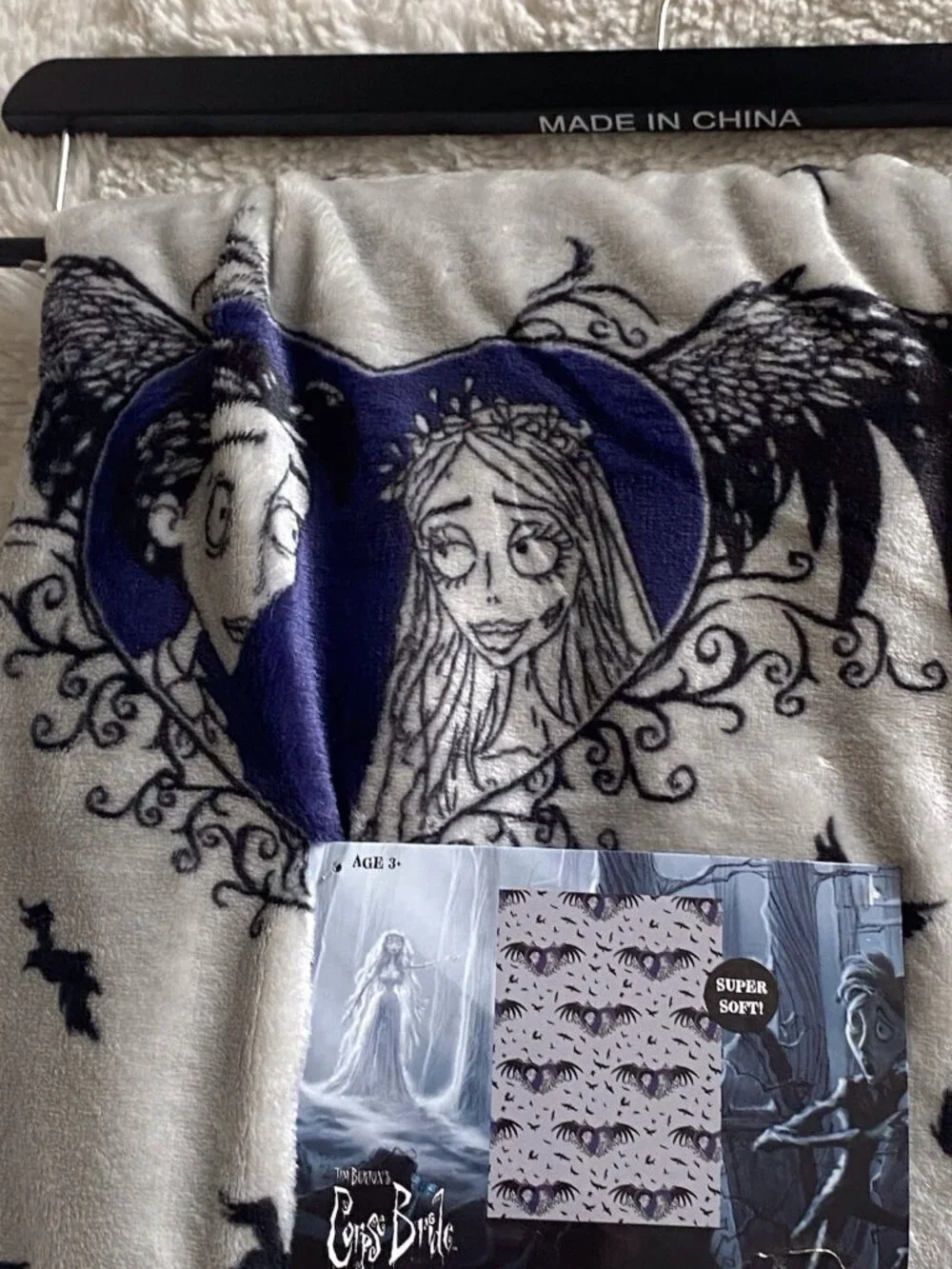 TIM BURTONS CORPSE BRIDE & Victor SOFT PLUSH THROW 50” X 70” Halloween Grey NEW